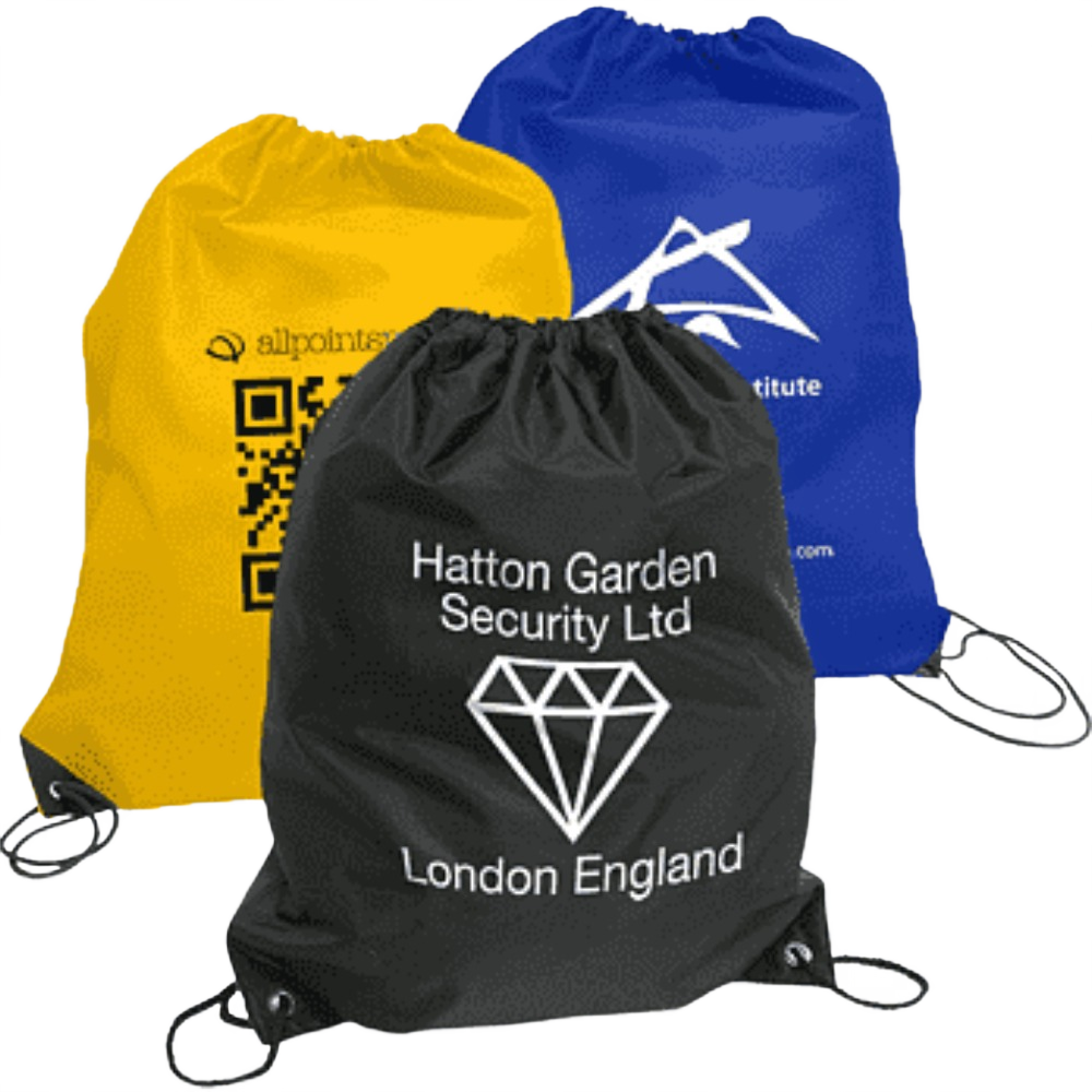 Custom branded sports drawstring pack with company logo